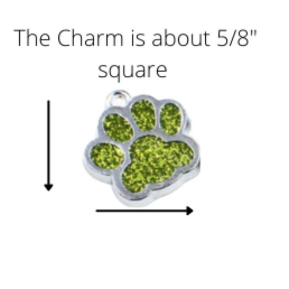 Charm Paw Print Glitter Green Fashion Key Fob Pet Collar Bracelet 5/8" Square - Picture 2 of 3